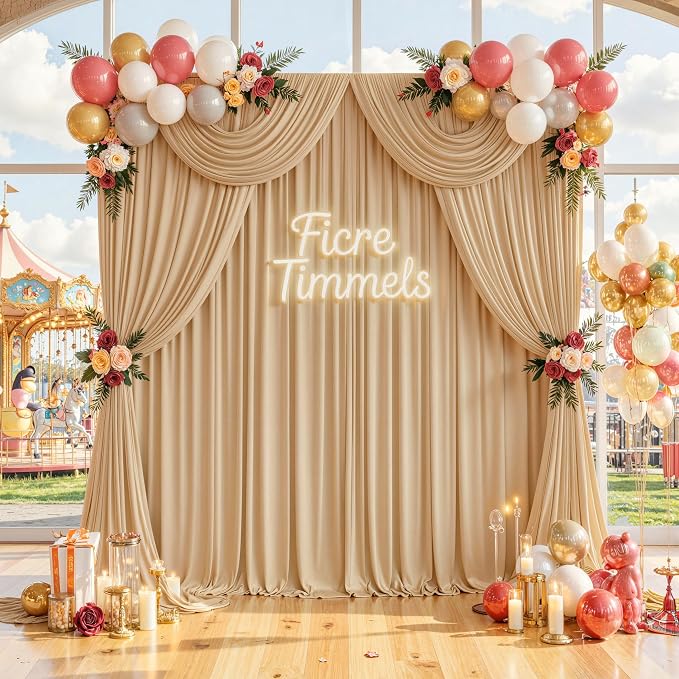 10 ft x 10 ft Wrinkle Free Champagne Backdrop Curtain - Image 8