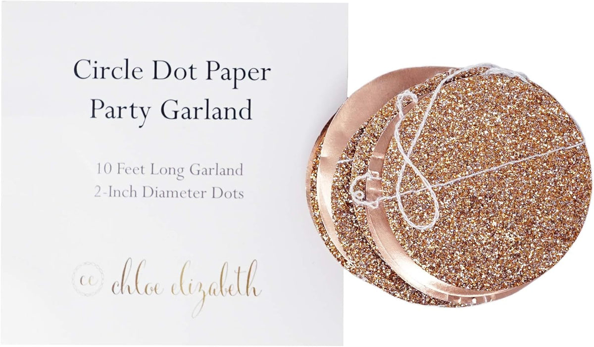 Circle Dots Paper Party Garland Streamer Backdrop (4-Pack, 10 Feet Per Garland, 40 Feet Total) - Rose Gold Glitter