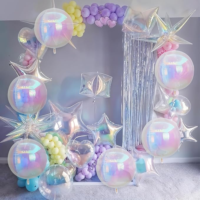 6Pcs Iridescent Round Foil Balloons, Giant 4D Clear Round Ball Balloon - Image 7