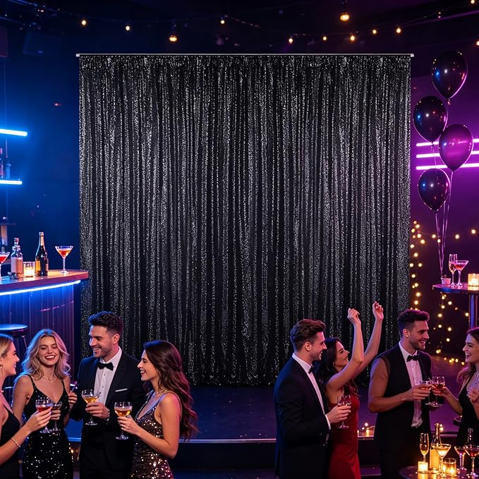 Hahuho Black Sequin Backdrop Curtain, Party Decoration（2 Panels, 2FT x 8FT - Image 7