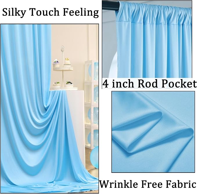 20ft x 10ft Baby Blue Backdrop Curtains - Image 2