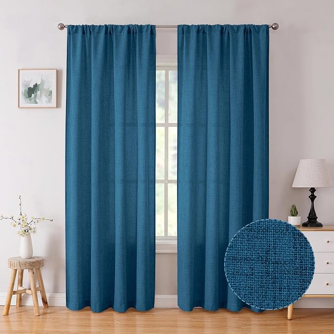 Tollpiz Linen Curtain Bedroom Rod Pocket Semi Sheer Curtains Burlap Light by Tollpiz