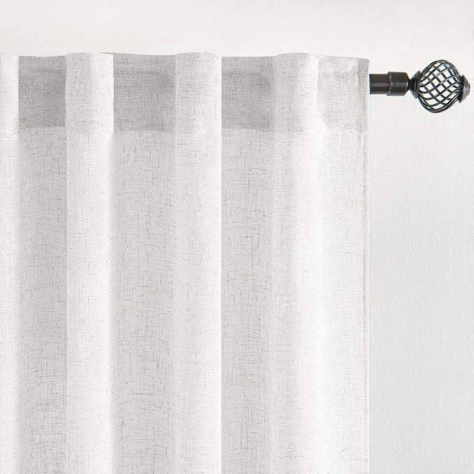 MIULEE Bleached Linen Kitchen Curtains 24 Inches Length 2 Panels Farmhouse | - Image 4