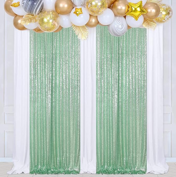 Poise3EHome Mint Green Sequin Backdrop Curtain, 2 Panels, - Image 4