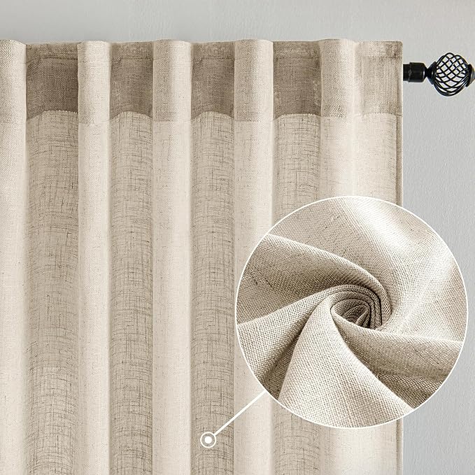 MIULEE Beige Linen Curtains 52x45 Inch Length - Image 2