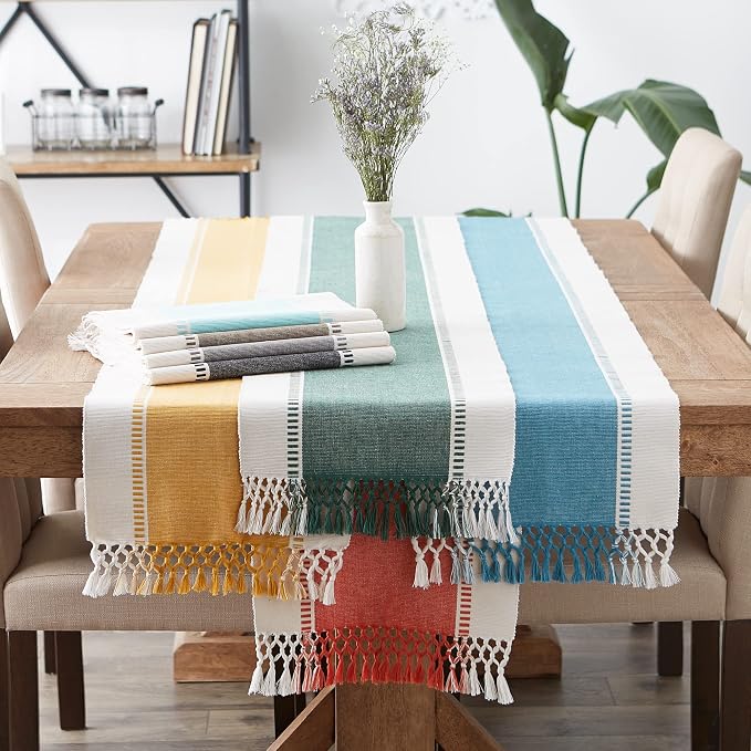 DII Dobby Stripe Table Runner, 13x72 Dark Green & Cream Background | Woven - Image 8