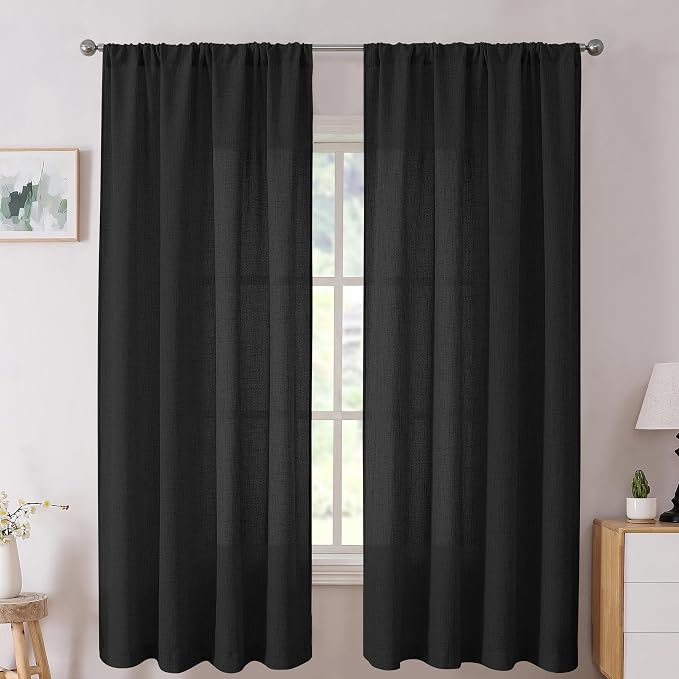 Tollpiz Short Linen Curtain Bedroom Rod Pocket Semi Sheer Curtains Burlap Light by Tollpiz