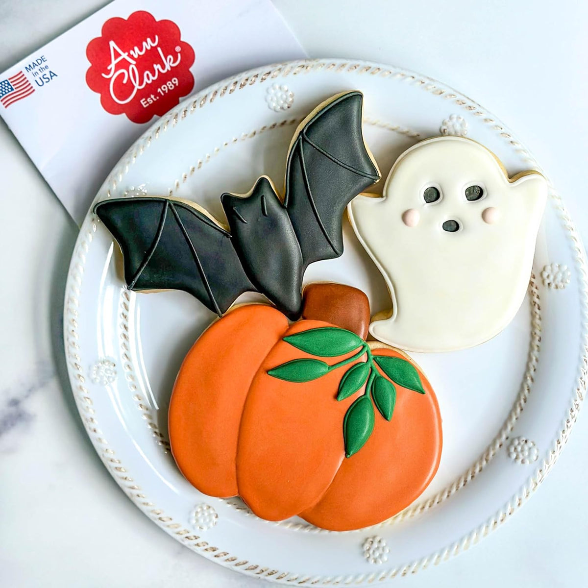 Halloween Cookie Cutters 3-Pc. Set Made in USA by Ann Clark, Pumpkin, Ghost, Bat