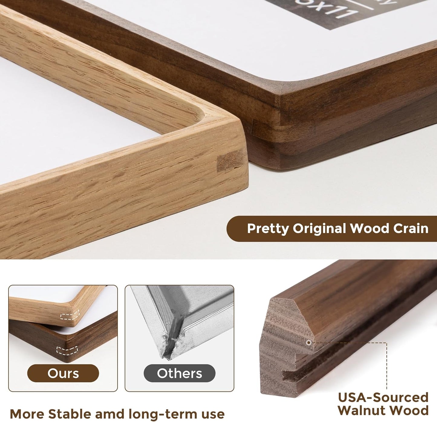 9x12 Picture Frame USA-Sourced Natural Walnut Solid Wood Photo Frame Handcrafted Rounded Corner with Mat to 6x8 Picture Display with Real Glass Family Picture, Certificate