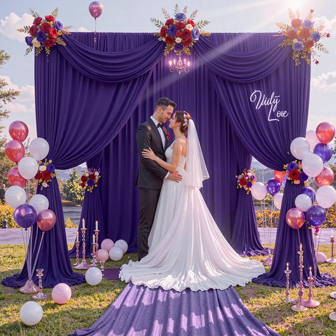 50 ft x 10 ft Wrinkle Free Purple Backdrop Curtain - Image 3