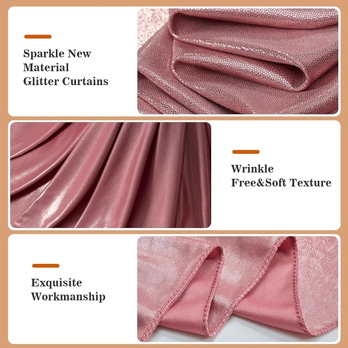 10x10ft Thick Rose Gold Glitter Backdrop Curtain Panels - Image 2