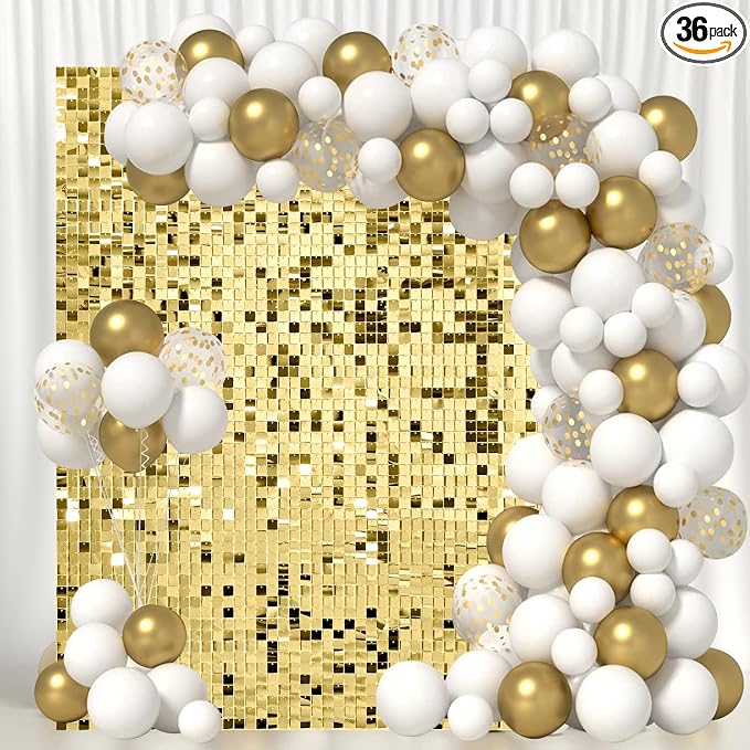 Light Gold Shimmer Wall Backdrop 36 Panels Cover 6 x 6 Ft, Photo Backdrops by Zuaooz