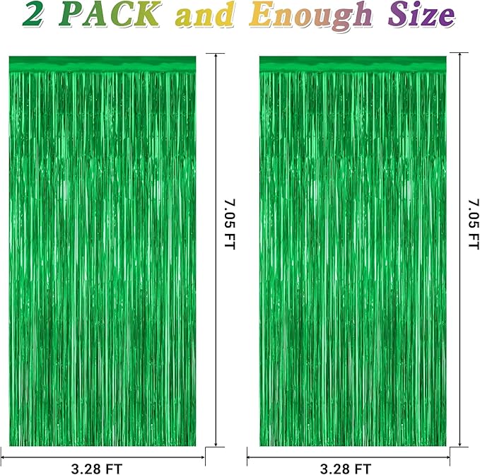 ZATAYE 2 Pack Green Foil Curtain Backdrop Birthday Party Decorations | Green - Image 2