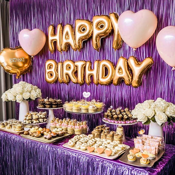 PartyWoo Purple Metallic Tinsel Streamers 8.2FT 3pcs Foil Fringe Curtain | - Image 3