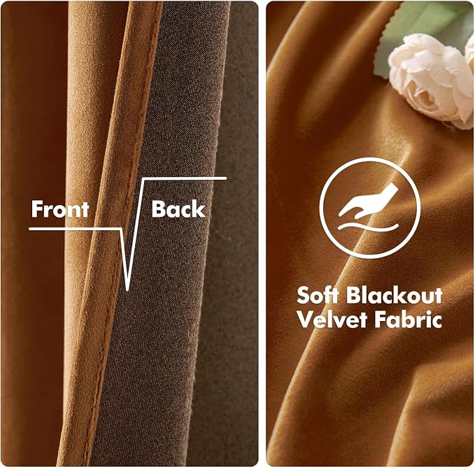 MIULEE Velvet Curtains Gold Brown 52 x 108 Inch Length Set of 2 | Extra Long - Image 3