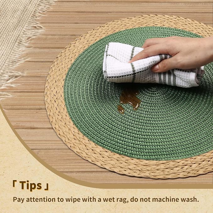 Round Placemats Set of 8, Woven Table Mats, Wide Edge, 15 Inch Diameter - Image 4