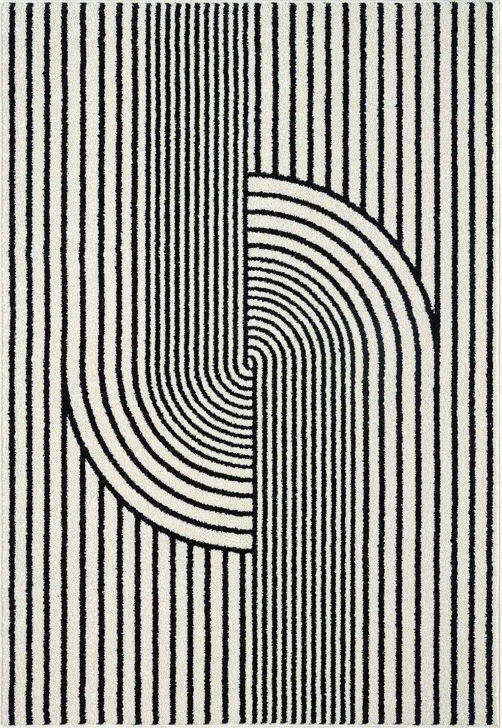 Abani Nuevo Collection Area Rug - Mid-Century Black and White Arch Knot Design - 8' x 10' - for Living Room, Bedroom & Office