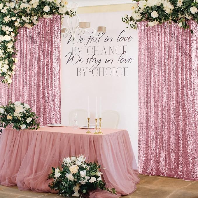 Hahuho Rose Pink Sequin Backdrop Curtain, Banquet Decoration（4 Panels, 2FT x 8FT - Image 4