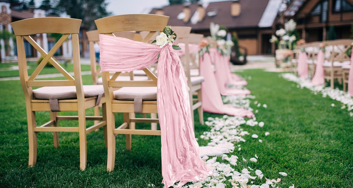 50 PCS Cheesecloth Chair Sashes, Bows Designed ChairSashes, 15.7x108 inch Chair Sashes for Aisle Decorations Universal Chairs Cover Decoration for Wedding Reception Party Banquet (Light Pink)