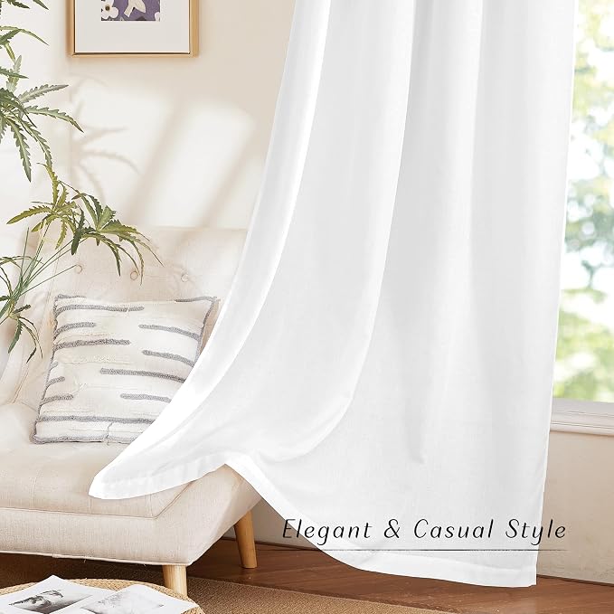 NICETOWN White Linen Kitchen Curtains 36 inches Long, Grommet Short Curtains - Image 6