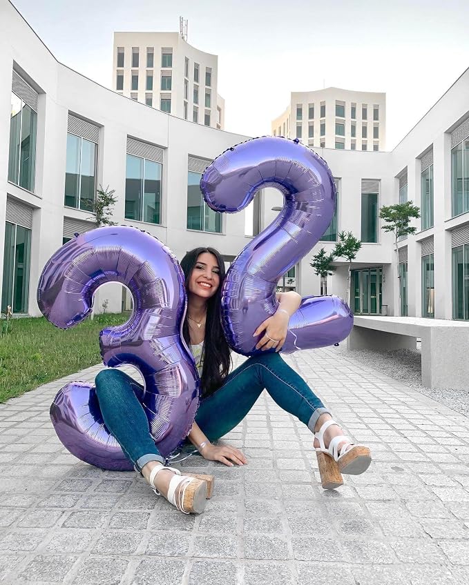 Number 21 Purple Balloons 40 Inch Giant Purple 12 Number Foil Helium Balloons - Image 6