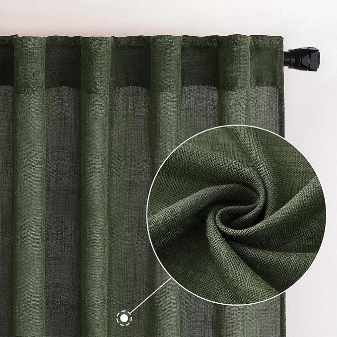 MIULEE Olive Green Linen Curtains 37x84 Inch Length - Image 2