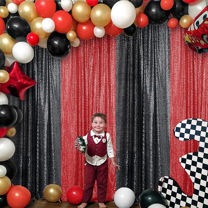 Sugargirl Red Sequin Backdrop Curtain 8FTx8FT Glitter Red Background Drapes - Image 3