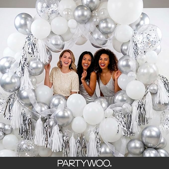 PartyWoo White Balloons 155pcs Matte White Latex Balloons Different Sizes | 18 - Image 5