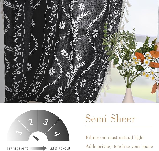 Schweek Black Boho Curtain 84 Inches Length 2 Panels Drapes - Image 3