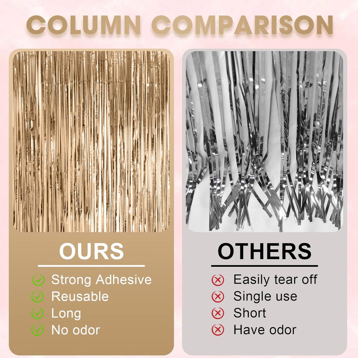 2 Pack Champagne Foil Fringe Backdrop Curtains, Tinsel Streamers Birthday Party Decorations, Fringe Backdrop for Anniversary, New Years, Birthday Party