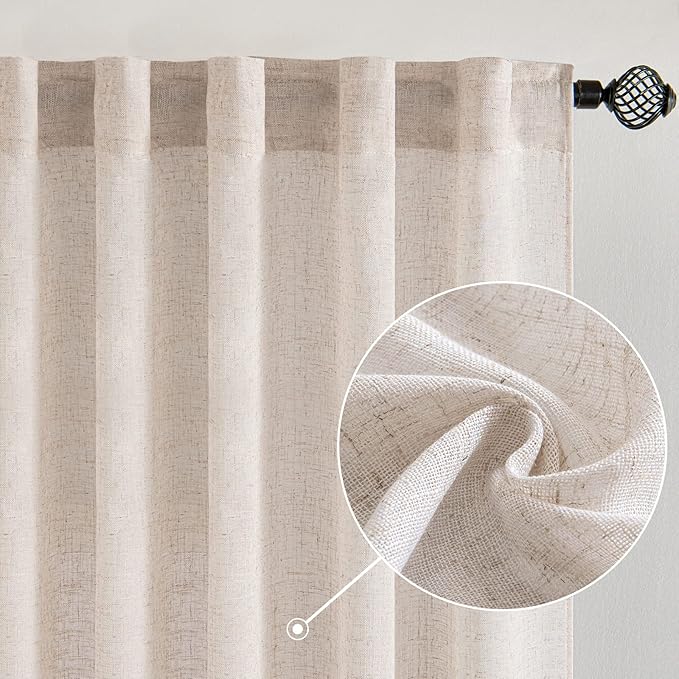 MIULEE Natural White Linen Curtains 52x100 Inch Length 2 Panels by MIULEE