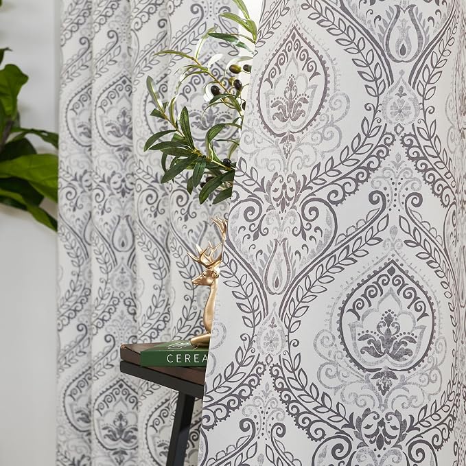 jinchan Grey Blackout Curtains 90 Inch Damask Vintage Grommet 2 Panels | Room - Image 7