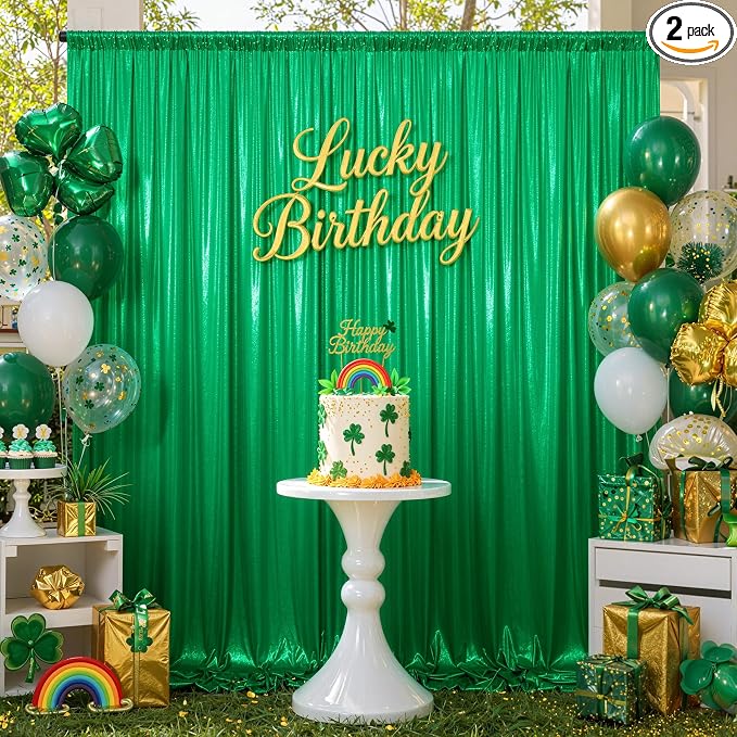 10ftx10ft Green Sequin Backdrop Curtain by LeegleriTableSkirt