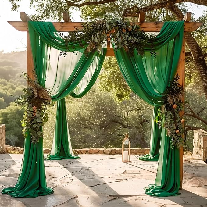 Wedding Arch Draping Fabric Backdrop 2 Panels, Emerald Green | 28.7"x20FT Sheer - Image 7