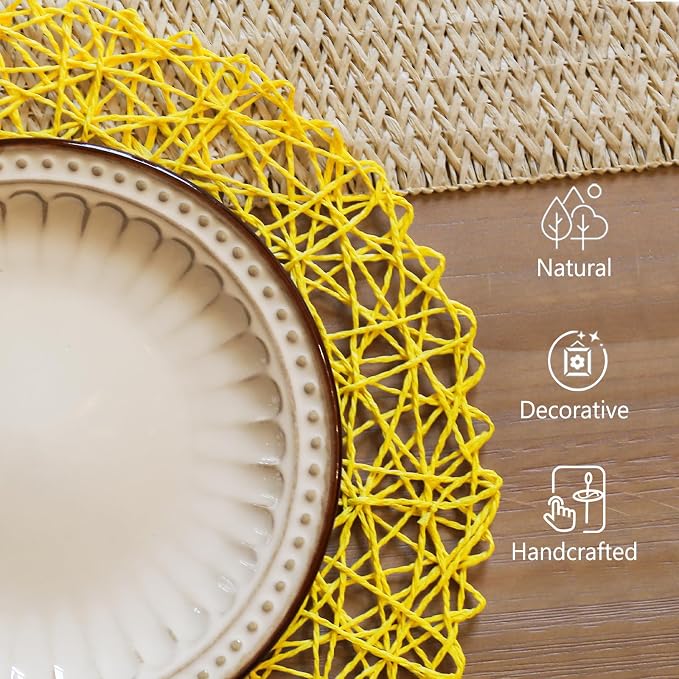 AHHFSMEI Paper Braided Round Placemats Set of 8 Natural Non-Slip Heat Resistant - Image 3