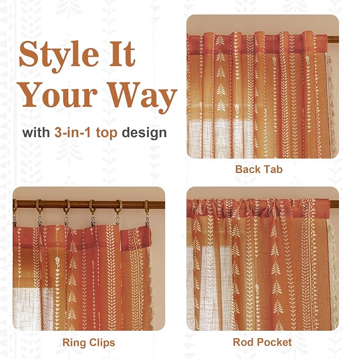 Boho Burnt Orange Curtains 63 Inch Long - Image 5