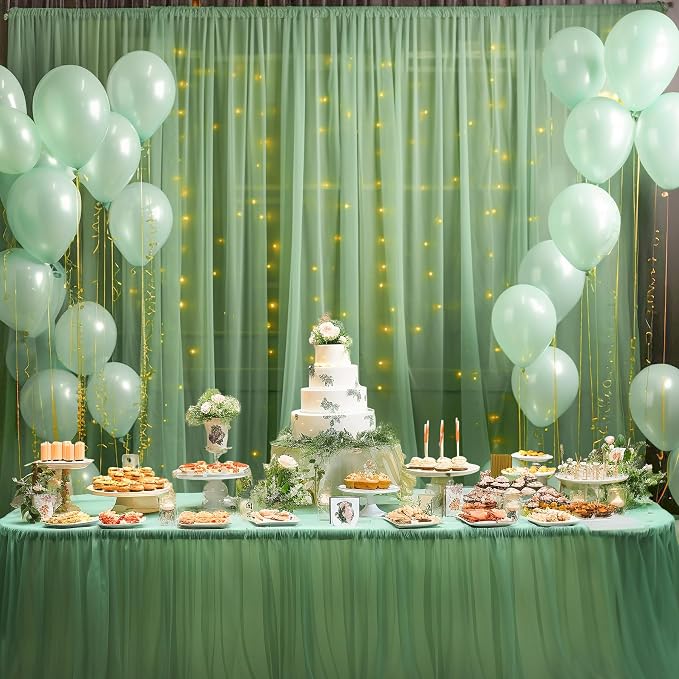 20x8ft Olive Green Tulle Backdrop Curtain - Image 8