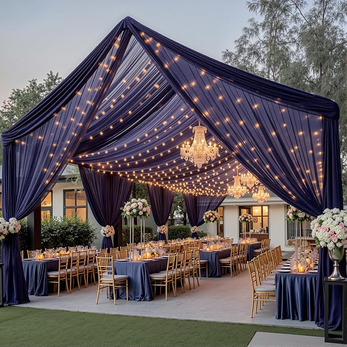 6 Panels Dark Blue Ceiling Curtains - Image 9