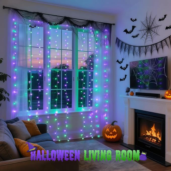 JMEXSUSS 300LED Purple & Green Curtain Lights - Image 4