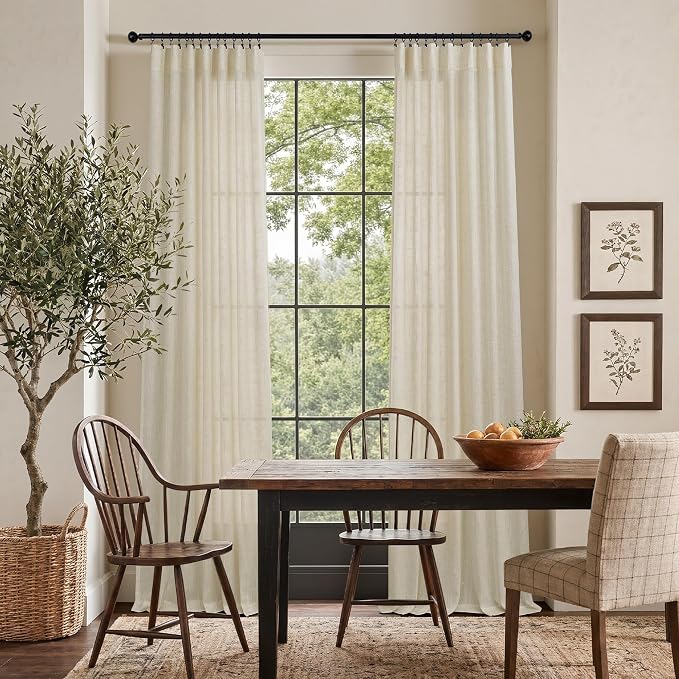Birch Beige Linen Curtains 92 Inch Length 2 Panels Back Tab Light Filtering - Image 2