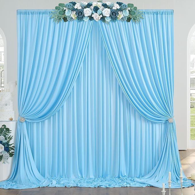 10x8ft Wrinkle Free Baby Blue Backdrop Curtains - Image 8