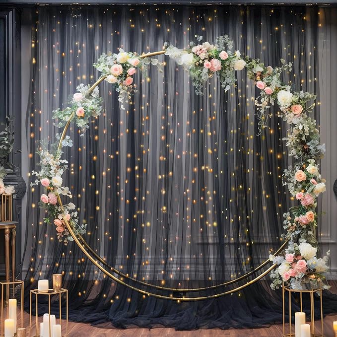 30x8ft Black Tulle Backdrop Curtain - Image 7