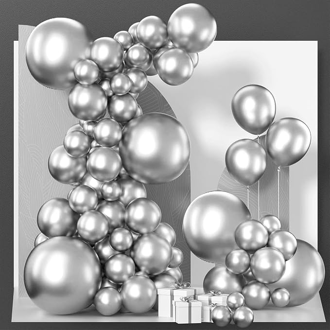 PartyWoo Silver Balloons 140pcs Different Sizes of 18 12 10 5 Inch | Balloons by PartyWoo