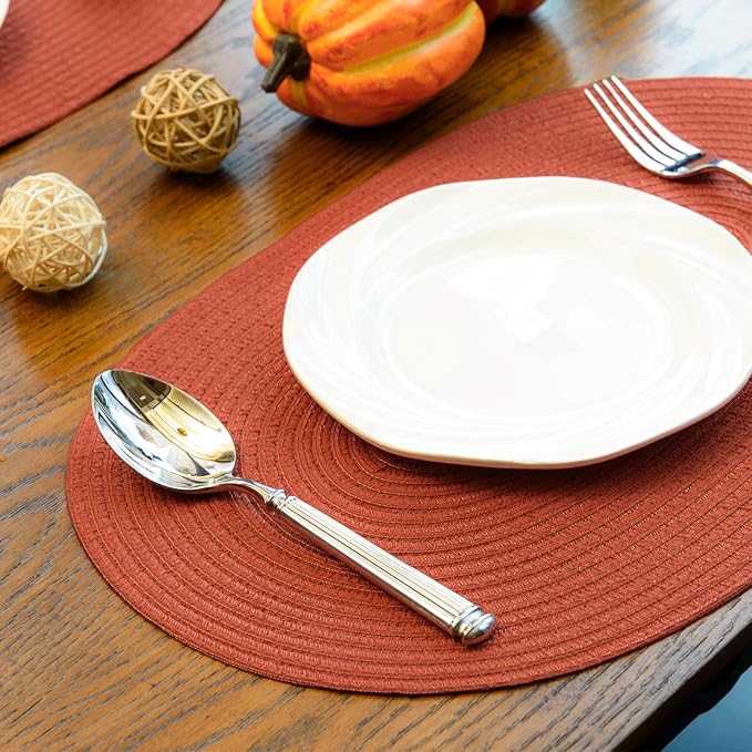 Placemats Set of 6, Woven Oval Braided Dining Table Mats | 12 x 17.5 Inch Size - Image 4