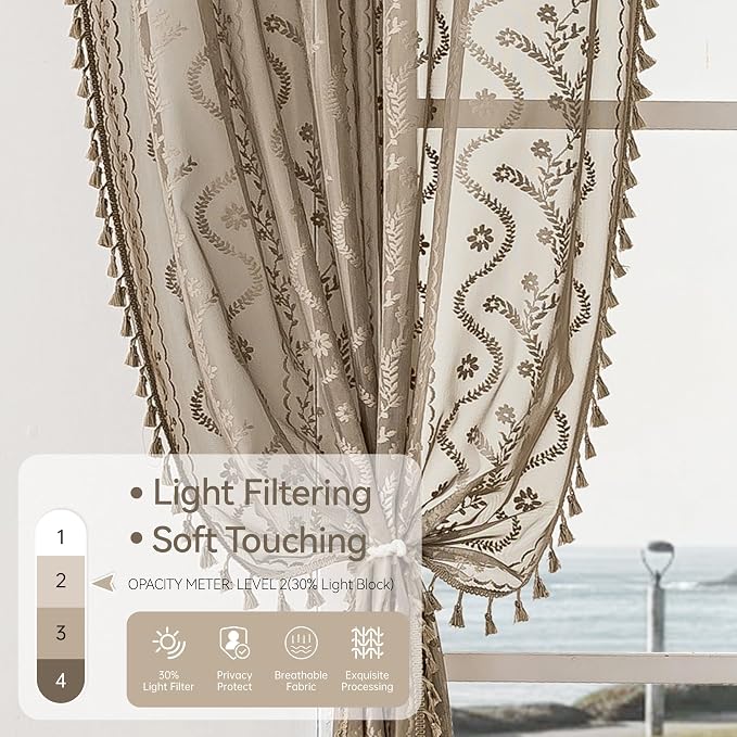 WAZZIO Boho Lace Curtains 2 Panels 84 Inch -Victorian Sheer Panel Drape French - Image 5