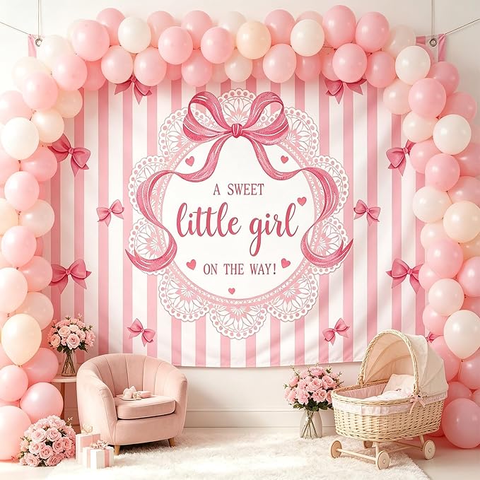 AIBIIN A Sweet Little Girl is on The Way Photography Background Pink Bow Girls - Image 7