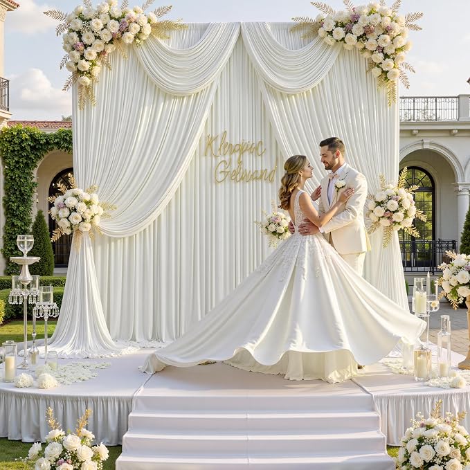10 ft x 10 ft Wrinkle Free Ivory Backdrop Curtain - Image 2