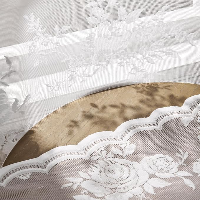 SEEKRIGHT White Lace Curtains 63 Inch Length 2 Panels Set Victorian Floral - Image 7