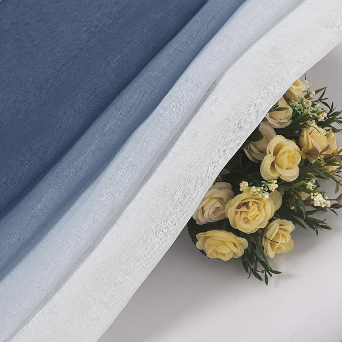 DWCN Blue Faux Linen Ombre Sheer Curtains - Image 5