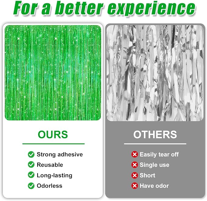 Crosize 2 Pack Laser Green Party Streamers Backdrop, 3.3 x 9.9 ft | Tinsel Foil - Image 3